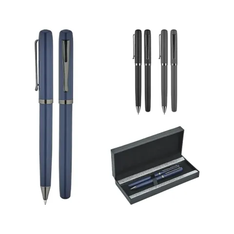 1253-RT Gri Metal Roller & Tükenmez Kalem Seti – Lüks Kalem Setleri (Tekli)
