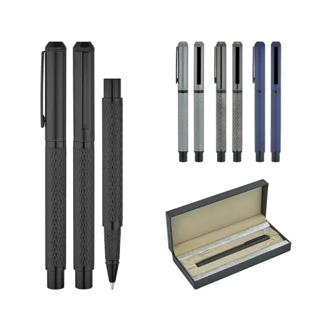 1254-KR Füme Parlak Metal Roller Kalem Seti – Lüks Kalem Setleri (Tekli)