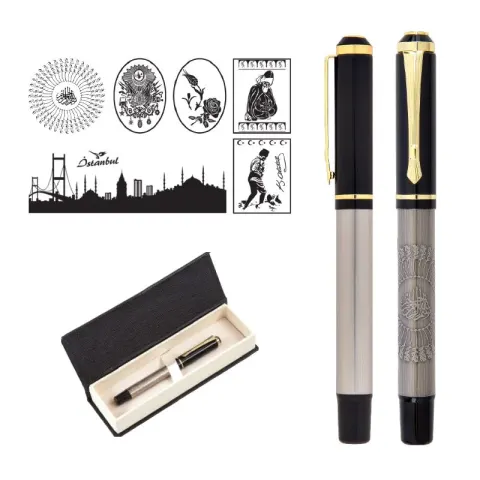 661-KR 41 Besmele Kabartma Figürlü Metal Roller Kalem Seti – Lüks Kalem Setleri (Tekli)