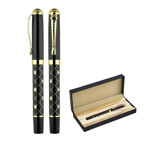 656-KR Siyah-Gold Metal Roller Kalem Seti – Lüks Kalem Setleri (Tekli)