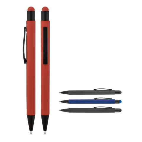1027 Füme Metal Tükenmez Touchpen Rubber Gövde Kalem – Metal Tükenmez - Roller Kalemler